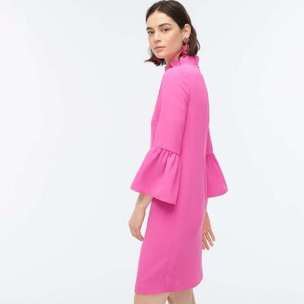 J. Crew Ruffle Mock Neck Bell Sleeve Sheath Dress Bright Fuchsia Size 2